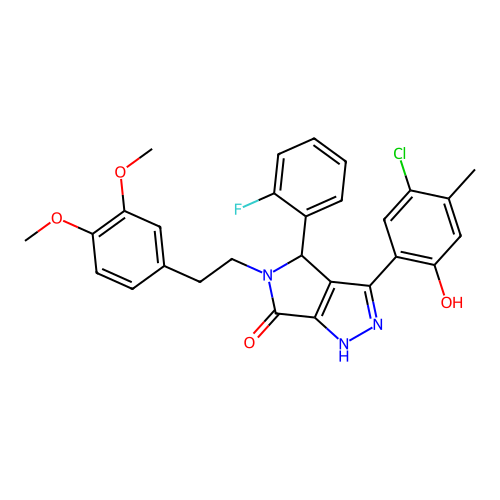 3-(5-chloro-2-hydroxy-4-methylphenyl)-5-[2-(3,4-dimethoxyphenyl)ethyl]-4-(2-fluorophenyl)-4,5-dihydropyrrolo[3,4-c]pyrazol-6(2H)-one structure