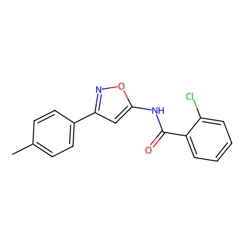 2-chloro-N-[3-(4-methylphenyl)-1,2-oxazol-5-yl]benzamide structure
