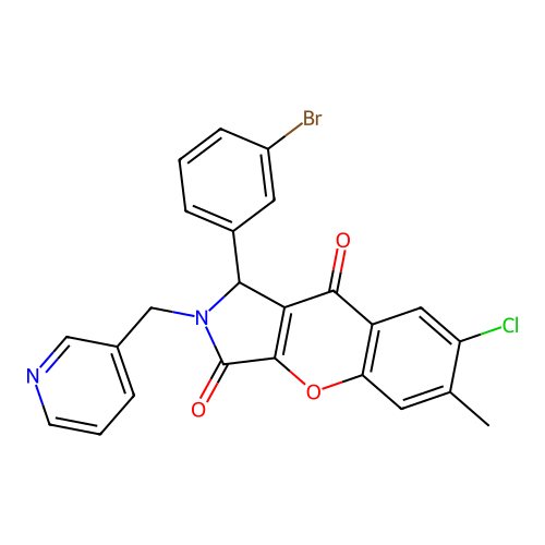 1-(3-bromophenyl)-7-chloro-6-methyl-2-(pyridin-3-ylmethyl)-1,2-dihydrochromeno[2,3-c]pyrrole-3,9-dione structure
