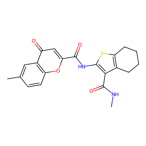 6-methyl-N-[3-(methylcarbamoyl)-4,5,6,7-tetrahydro-1-benzothiophen-2-yl]-4-oxo-4H-chromene-2-carboxamide structure
