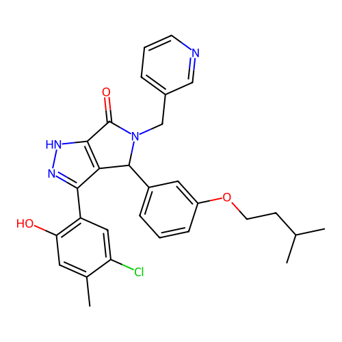 3-(5-chloro-2-hydroxy-4-methylphenyl)-4-[3-(3-methylbutoxy)phenyl]-5-(pyridin-3-ylmethyl)-4,5-dihydropyrrolo[3,4-c]pyrazol-6(2H)-one structure