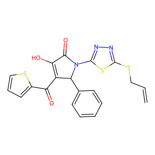 (4E)-4-[hydroxy(thiophen-2-yl)methylidene]-5-phenyl-1-[5-(prop-2-en-1-ylsulfanyl)-1,3,4-thiadiazol-2-yl]pyrrolidine-2,3-dione structure