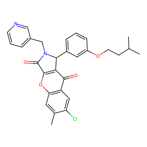 7-chloro-6-methyl-1-[3-(3-methylbutoxy)phenyl]-2-(pyridin-3-ylmethyl)-1,2-dihydrochromeno[2,3-c]pyrrole-3,9-dione structure