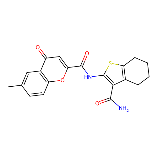 N-(3-carbamoyl-4,5,6,7-tetrahydro-1-benzothiophen-2-yl)-6-methyl-4-oxo-4H-chromene-2-carboxamide structure
