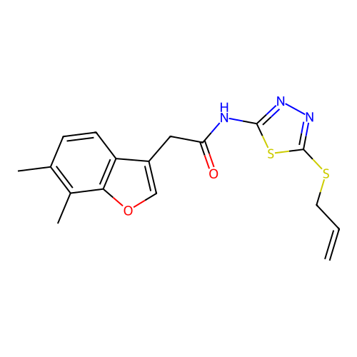 2-(6,7-dimethyl-1-benzofuran-3-yl)-N-[5-(prop-2-en-1-ylsulfanyl)-1,3,4-thiadiazol-2-yl]acetamide structure