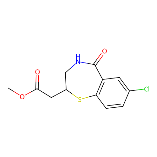 Methyl (7-chloro-5-hydroxy-2,3-dihydro-1,4-benzothiazepin-2-yl)acetate structure