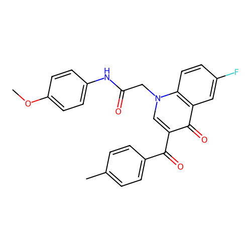 2-[6-fluoro-3-(4-methylbenzoyl)-4-oxoquinolin-1-yl]-N-(4-methoxyphenyl)acetamide structure