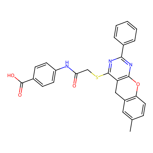 4-[2-({7-METHYL-2-PHENYL-5H-CHROMENO[2,3-D]PYRIMIDIN-4-YL}SULFANYL)ACETAMIDO]BENZOIC ACID structure