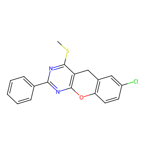 7-chloro-4-methylsulfanyl-2-phenyl-5H-chromeno[2,3-d]pyrimidine structure