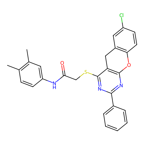 2-({7-CHLORO-2-PHENYL-5H-CHROMENO[2,3-D]PYRIMIDIN-4-YL}SULFANYL)-N-(3,4-DIMETHYLPHENYL)ACETAMIDE structure