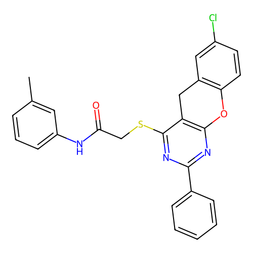 2-({7-CHLORO-2-PHENYL-5H-CHROMENO[2,3-D]PYRIMIDIN-4-YL}SULFANYL)-N-(3-METHYLPHENYL)ACETAMIDE structure