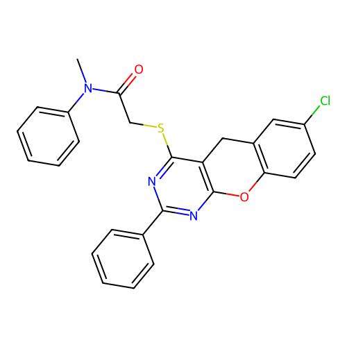 2-({7-CHLORO-2-PHENYL-5H-CHROMENO[2,3-D]PYRIMIDIN-4-YL}SULFANYL)-N-METHYL-N-PHENYLACETAMIDE structure