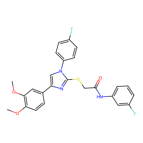 2-[4-(3,4-dimethoxyphenyl)-1-(4-fluorophenyl)imidazol-2-yl]sulfanyl-N-(3-fluorophenyl)acetamide structure