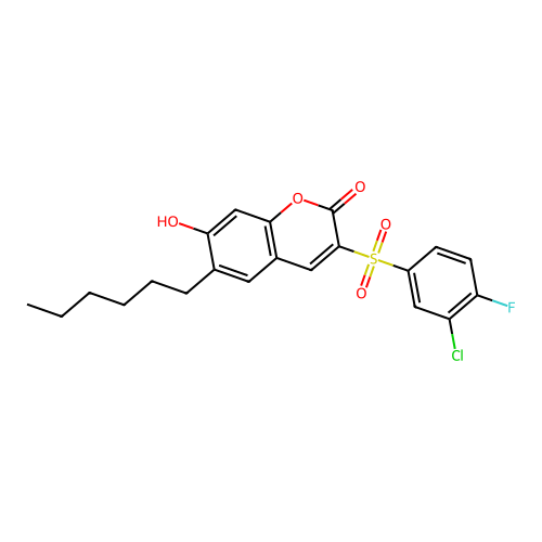 3-(3-Chloro-4-fluorophenyl)sulfonyl-6-hexyl-7-hydroxychromen-2-one structure