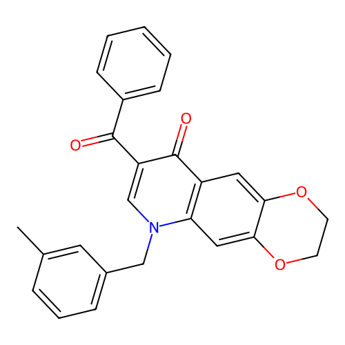 8-benzoyl-6-[(3-methylphenyl)methyl]-2H,3H,6H,9H-[1,4]dioxino[2,3-g]quinolin-9-one structure