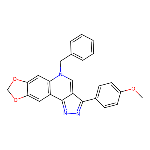 5-benzyl-3-(4-methoxyphenyl)-5H-[1,3]dioxolo[4,5-g]pyrazolo[4,3-c]quinoline structure