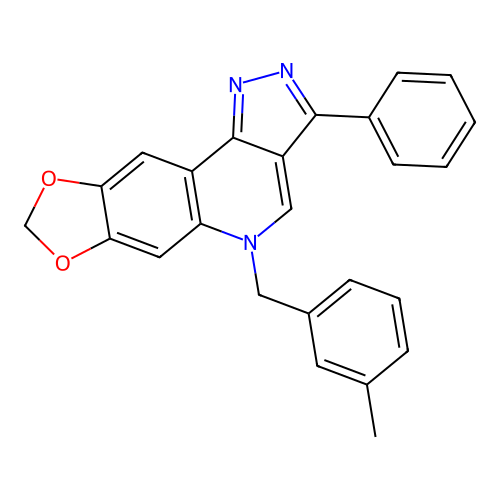 5-(3-methylbenzyl)-3-phenyl-5H-[1,3]dioxolo[4,5-g]pyrazolo[4,3-c]quinoline structure