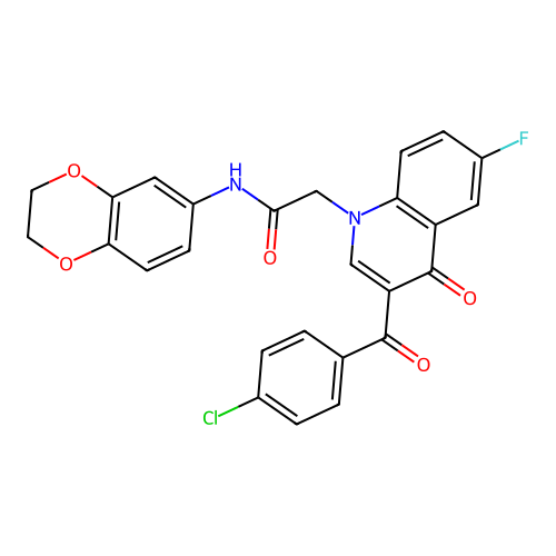 2-[3-(4-chlorobenzoyl)-6-fluoro-4-oxo-1,4-dihydroquinolin-1-yl]-N-(2,3-dihydro-1,4-benzodioxin-6-yl)acetamide structure
