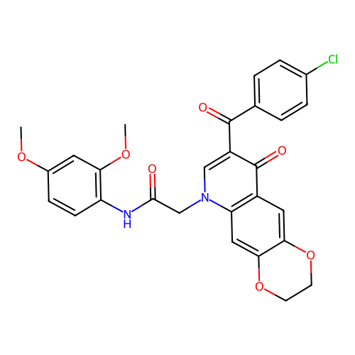 2-[8-(4-chlorobenzoyl)-9-oxo-2H,3H,6H,9H-[1,4]dioxino[2,3-g]quinolin-6-yl]-N-(2,4-dimethoxyphenyl)acetamide structure