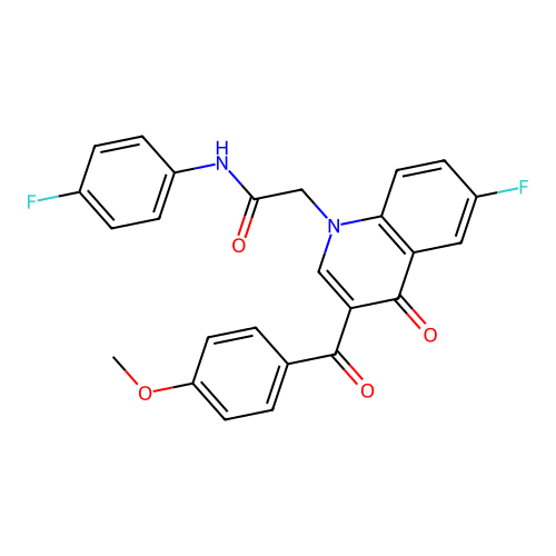 2-[6-fluoro-3-(4-methoxybenzoyl)-4-oxoquinolin-1-yl]-N-(4-fluorophenyl)acetamide structure