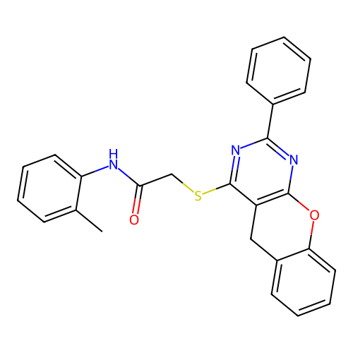 N-(2-METHYLPHENYL)-2-({2-PHENYL-5H-CHROMENO[2,3-D]PYRIMIDIN-4-YL}SULFANYL)ACETAMIDE structure