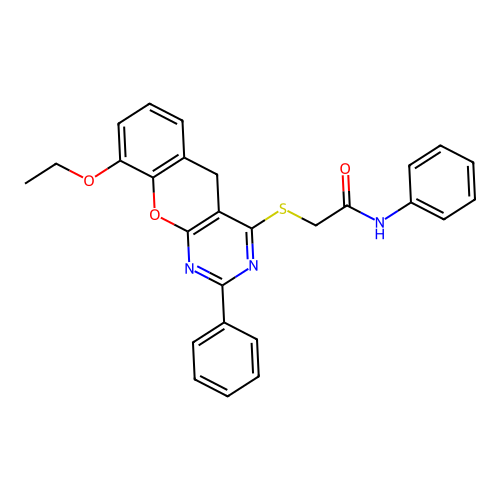 2-({9-ETHOXY-2-PHENYL-5H-CHROMENO[2,3-D]PYRIMIDIN-4-YL}SULFANYL)-N-PHENYLACETAMIDE structure