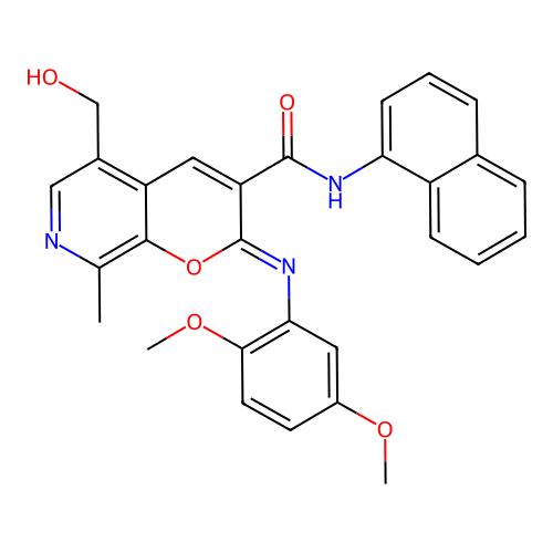 (2Z)-2-[(2,5-dimethoxyphenyl)imino]-5-(hydroxymethyl)-8-methyl-N-(naphthalen-1-yl)-2H-pyrano[2,3-c]pyridine-3-carboxamide structure