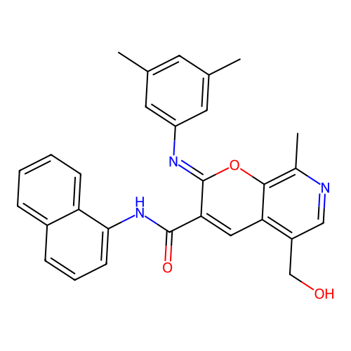 (2Z)-2-[(3,5-dimethylphenyl)imino]-5-(hydroxymethyl)-8-methyl-N-(naphthalen-1-yl)-2H-pyrano[2,3-c]pyridine-3-carboxamide structure