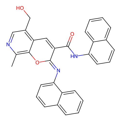 (2Z)-5-(hydroxymethyl)-8-methyl-N-(naphthalen-1-yl)-2-[(naphthalen-1-yl)imino]-2H-pyrano[2,3-c]pyridine-3-carboxamide structure