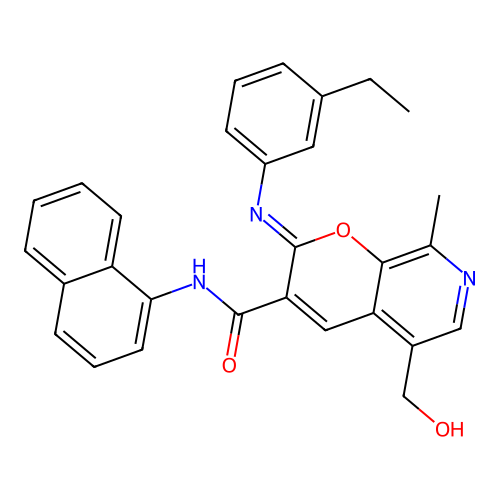 (2Z)-2-[(3-ethylphenyl)imino]-5-(hydroxymethyl)-8-methyl-N-(naphthalen-1-yl)-2H-pyrano[2,3-c]pyridine-3-carboxamide structure