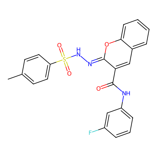 (Z)-N-(3-fluorophenyl)-2-(2-tosylhydrazono)-2H-chromene-3-carboxamide structure
