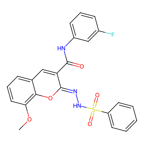 (2Z)-2-(benzenesulfonamidoimino)-N-(3-fluorophenyl)-8-methoxy-2H-chromene-3-carboxamide structure