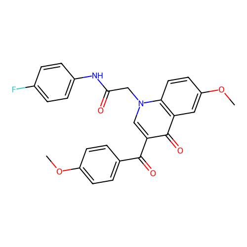 N-(4-fluorophenyl)-2-[6-methoxy-3-(4-methoxybenzoyl)-4-oxo-1,4-dihydroquinolin-1-yl]acetamide structure