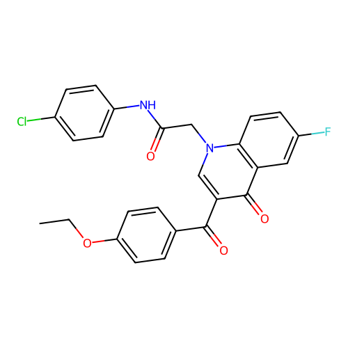 N-(4-chlorophenyl)-2-[3-(4-ethoxybenzoyl)-6-fluoro-4-oxoquinolin-1-yl]acetamide structure
