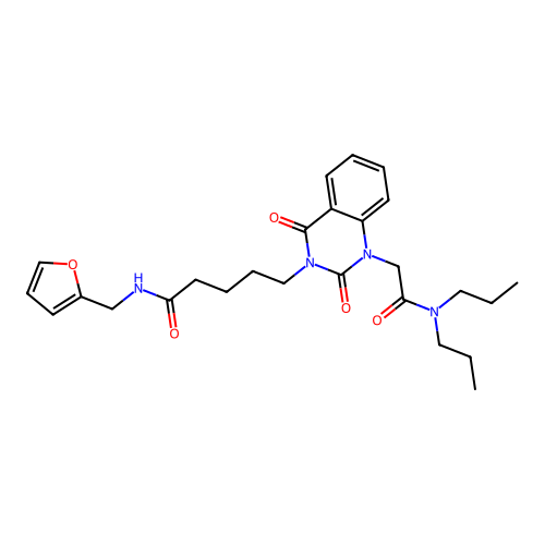 5-{1-[(dipropylcarbamoyl)methyl]-2,4-dioxo-1,2,3,4-tetrahydroquinazolin-3-yl}-N-[(furan-2-yl)methyl]pentanamide structure