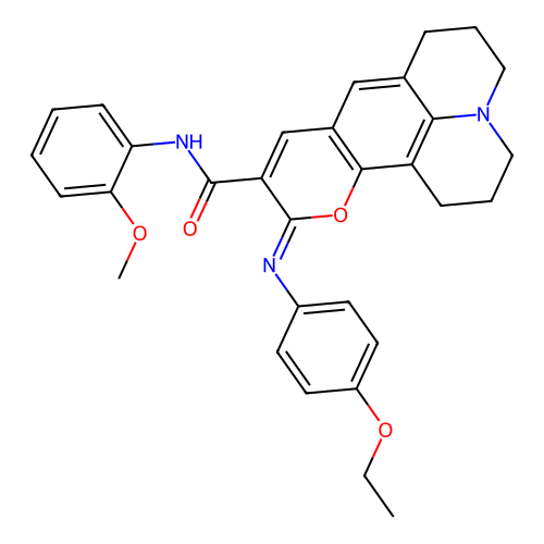 (11Z)-11-[(4-ethoxyphenyl)imino]-N-(2-methoxyphenyl)-2,3,6,7-tetrahydro-1H,5H,11H-pyrano[2,3-f]pyrido[3,2,1-ij]quinoline-10-carboxamide structure