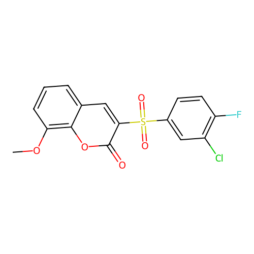 3-[(3-chloro-4-fluorophenyl)sulfonyl]-8-methoxy-2H-chromen-2-one structure