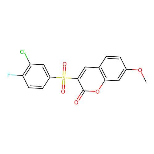 3-[(3-chloro-4-fluorophenyl)sulfonyl]-7-methoxy-2H-chromen-2-one structure