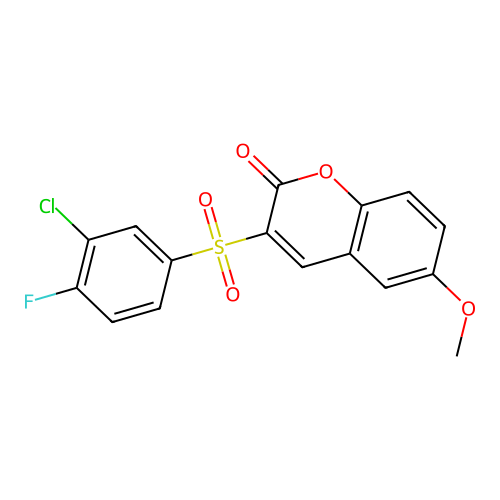 3-[(3-chloro-4-fluorophenyl)sulfonyl]-6-methoxy-2H-chromen-2-one structure