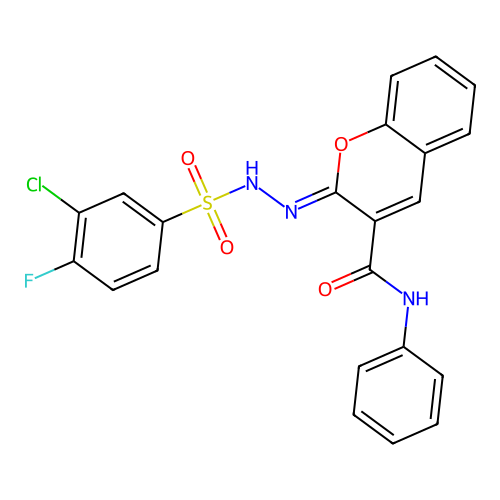 (2Z)-2-[(3-chloro-4-fluorobenzenesulfonamido)imino]-N-phenyl-2H-chromene-3-carboxamide structure