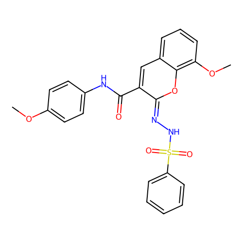 (2Z)-2-(benzenesulfonamidoimino)-8-methoxy-N-(4-methoxyphenyl)-2H-chromene-3-carboxamide structure