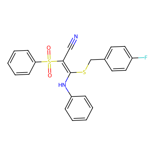 (2E)-2-(BENZENESULFONYL)-3-{[(4-FLUOROPHENYL)METHYL]SULFANYL}-3-(PHENYLAMINO)PROP-2-ENENITRILE structure