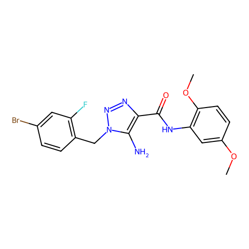 5-amino-1-[(4-bromo-2-fluoro-phenyl)methyl]-N-(2,5-dimethoxyphenyl)triazole-4-carboxamide structure