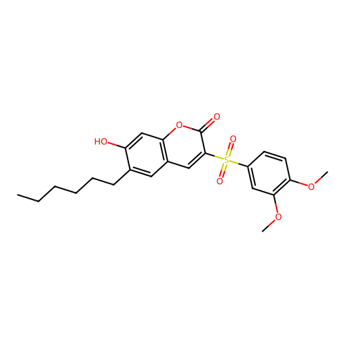 3-[(3,4-dimethoxyphenyl)sulfonyl]-6-hexyl-7-hydroxy-2H-chromen-2-one structure