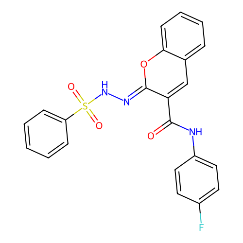 (2Z)-2-(benzenesulfonylhydrazinylidene)-N-(4-fluorophenyl)chromene-3-carboxamide structure