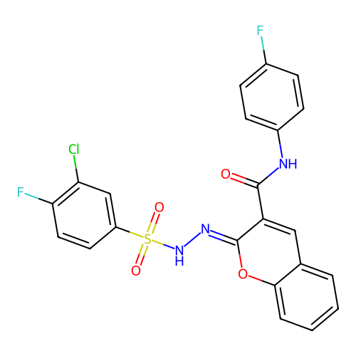 (2Z)-2-[(3-chloro-4-fluorobenzenesulfonamido)imino]-N-(4-fluorophenyl)-2H-chromene-3-carboxamide structure