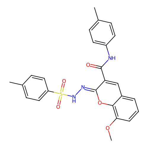 (Z)-8-methoxy-N-(p-tolyl)-2-(2-tosylhydrazono)-2H-chromene-3-carboxamide structure
