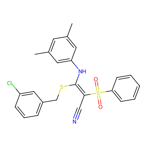 (2E)-2-(BENZENESULFONYL)-3-{[(3-CHLOROPHENYL)METHYL]SULFANYL}-3-[(3,5-DIMETHYLPHENYL)AMINO]PROP-2-ENENITRILE structure