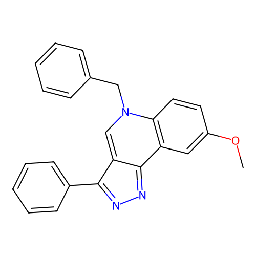 5-benzyl-8-methoxy-3-phenyl-5H-pyrazolo[4,3-c]quinoline structure