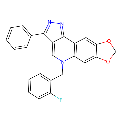 5-(2-fluorobenzyl)-3-phenyl-5H-[1,3]dioxolo[4,5-g]pyrazolo[4,3-c]quinoline structure
